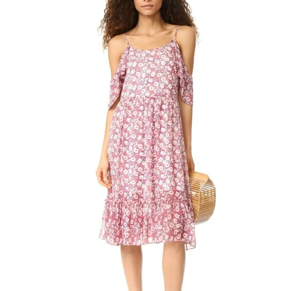 Rebecca Minkoff Boho Dress XS Pink Floral Strappy Ruffled A-line Summer Light